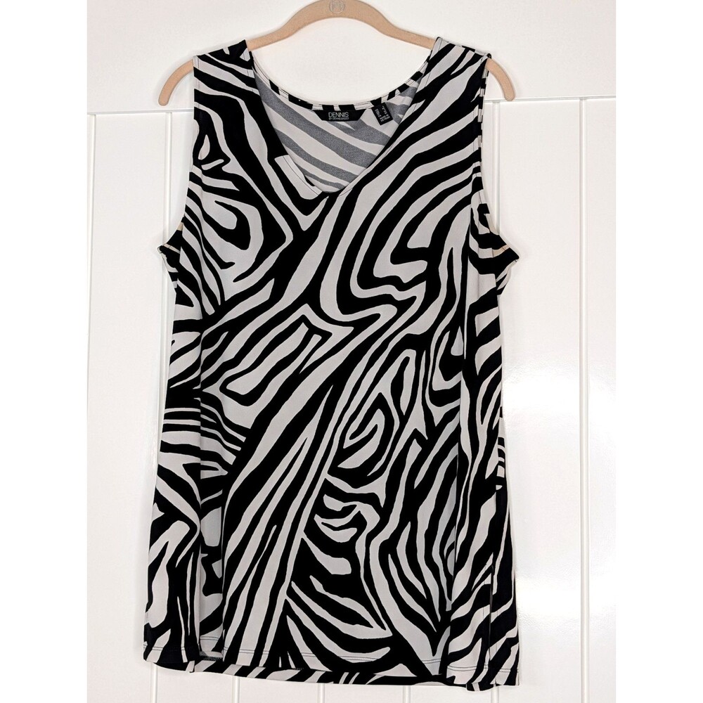 Dennis by Dennis Basso V-Neck Sleeveless Top - Animal Print, Zebra, Large, EUC